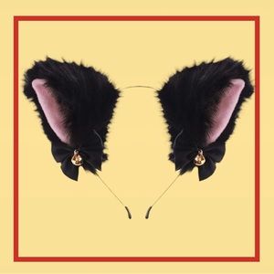 NEW - Black plush adjustable ears and inner pink color with bell and bow